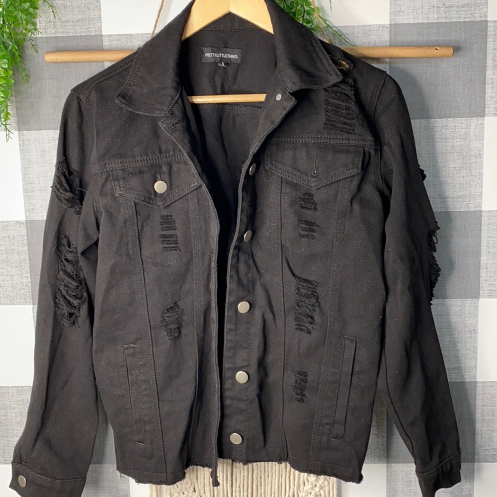 Pretty Little Thing Black Distressed Jean Jacket